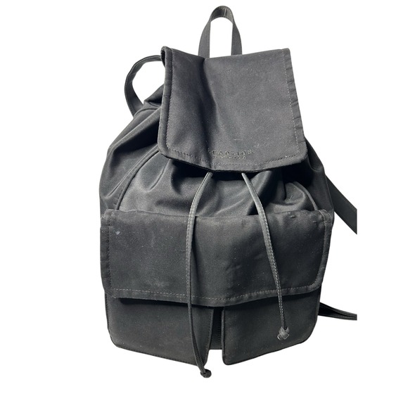 KENNETH COLE REACTION Women Microfiber Drawstring Medium Black Backpack Travel - Picture 1 of 12